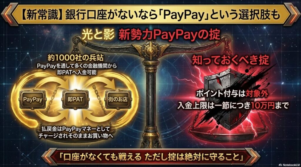 銀行口座不要で即PATを利用できるPayPay連携の仕組み。PayPayマネーでの入出金や、一節10万円の入金上限など利用上の注意点の解説