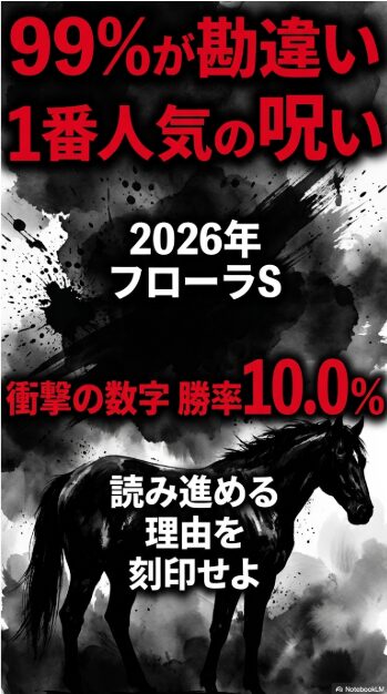 第61回 フローラステークス 2026年 競馬予想 1番人気の 呪い 勝率10パーセントの 衝撃 縦型 スライド 表紙 爆発的 水墨画の 背景