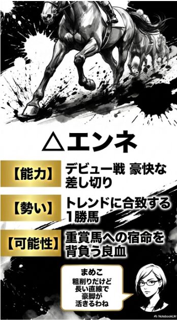 連下 エンネ 12番手から 豪快な 差し切り勝ち 重賞馬の 妹 良血馬の 可能性 阪神 1800m 1分45秒8の 実績