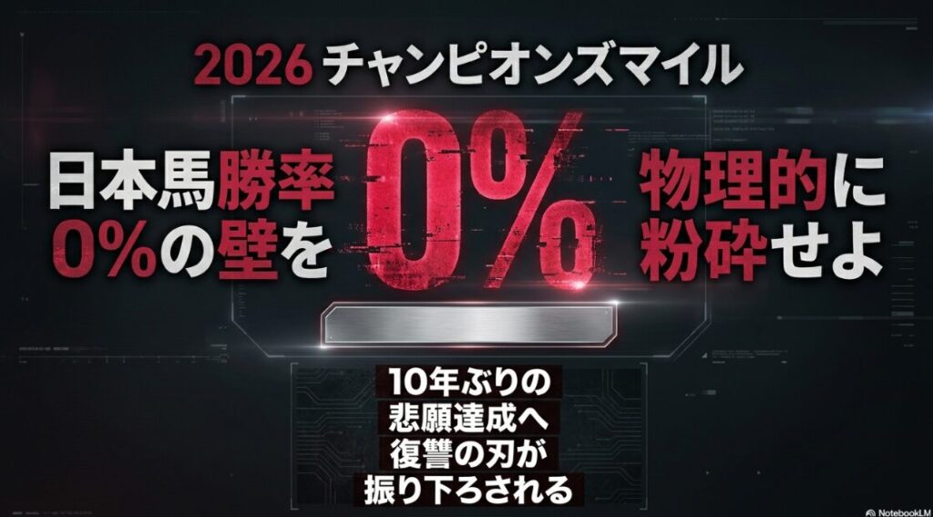 2026年チャンピオンズマイルのアイキャッチ画像。日本の絶対王者ジャンタルマンタルが香港の厚い壁を物理的に粉砕する爆発的な水墨画ビジュアル。10年ぶりの悲願達成と雪辱を誓うドラマチックな構図