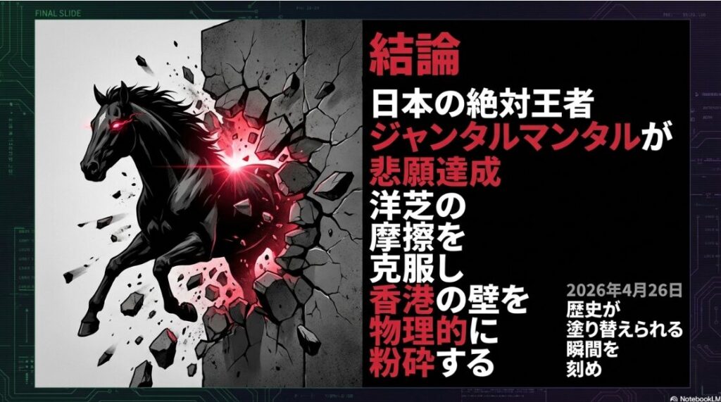 2026年4月26日、ジャンタルマンタルが歴史を塗り替える瞬間のビジュアル。平坦洋芝の物理を克服し、悲願の頂点に立つ最終結論のまとめ