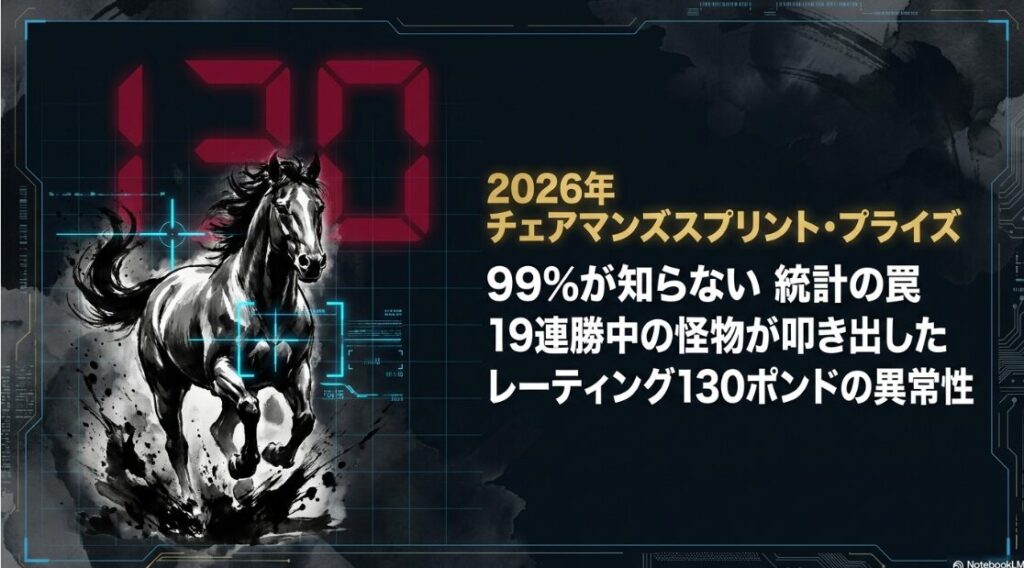 2026年チェアマンズスプリントプライズの表紙画像。19連勝中の絶対王者カーインライジングと日本馬サトノレーヴが激突する背景に、歴史的記録か雪辱かというキャッチコピーを配置