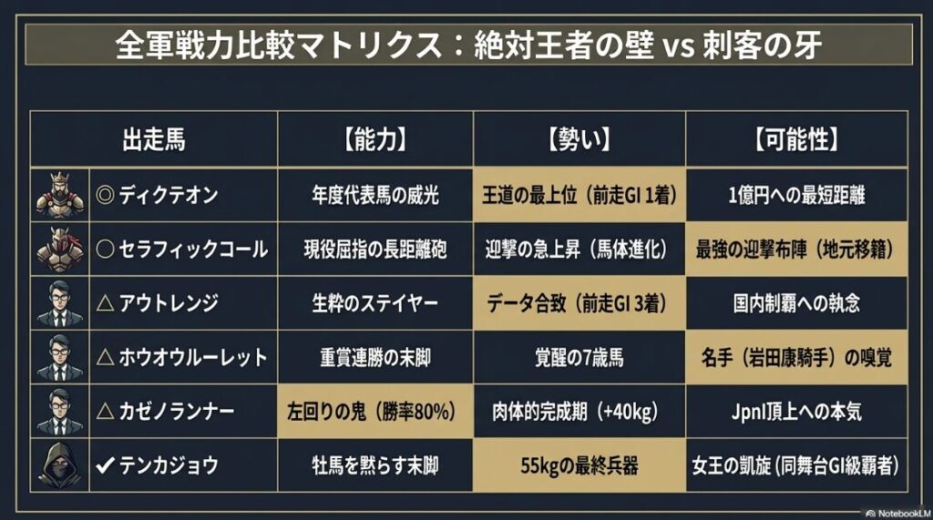 各注目馬の能力比較