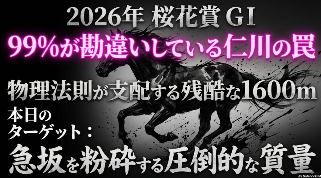 2026年 桜花賞 GⅠ 99%が 勘違いしている 仁川の罠 物理法則が 支配する 残酷な 1600m 本日の ターゲット: 急坂を 粉砕する 圧倒的な 質量