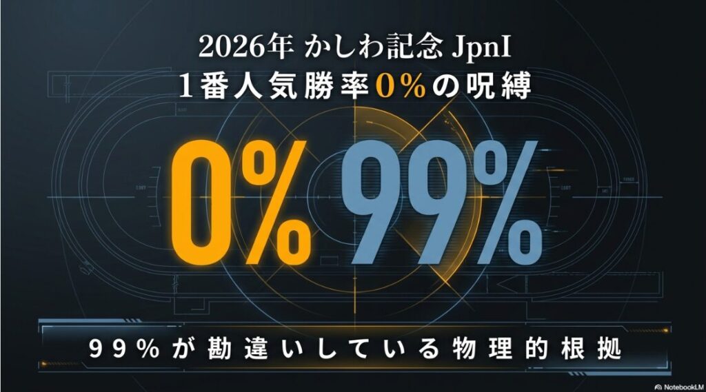  2026年 かしわ記念 JpnI の タイトル スライド 1番人気 の 勝率 0% という 異常 統計 と 物理 的 な 呪縛 を 強調 する テキスト 