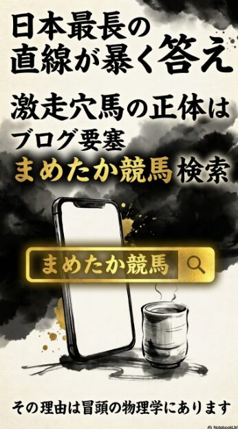 日本最長の 直線が 導く 最終 結論 ブログ要塞 まめたか競馬 で 検索を 促す 誘導文と 検索窓の ビジュアル