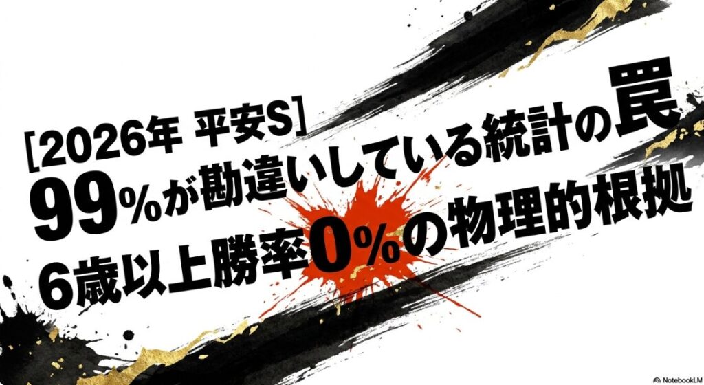 2026年 平安S 99%が 勘違いしている 統計の 罠 6歳以上 勝率0% 物理的 根拠 爆発的 水墨画 背景 タイトル テキスト