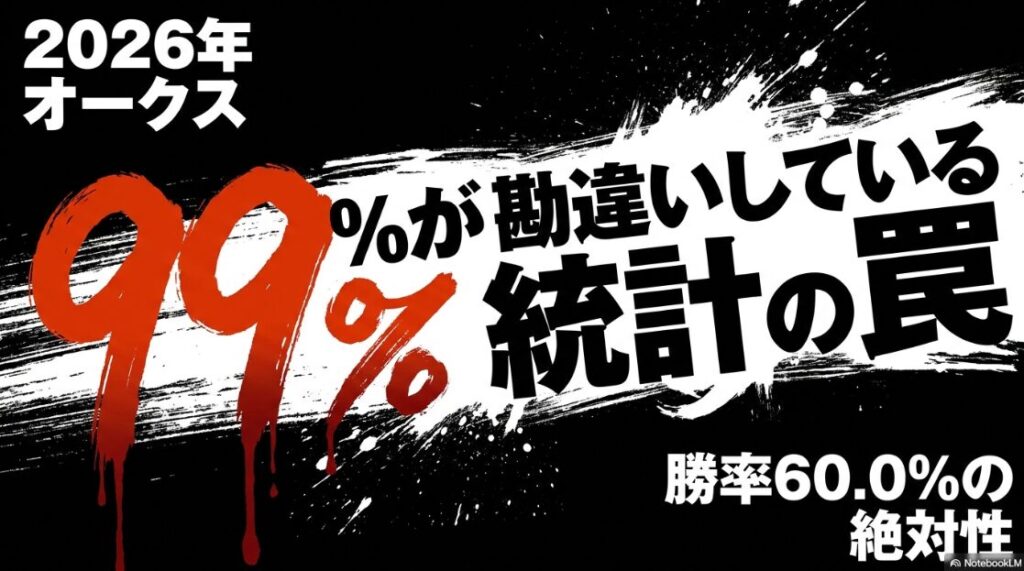 表紙 水墨画スタイルで 描かれた 東京競馬場の 急坂。 立ち込める 霧と 衝撃的な タイトル。 2026年 オークス 統計の罠。 先行馬 死滅の 物理的根拠を 示唆する 象徴的な 背景画像