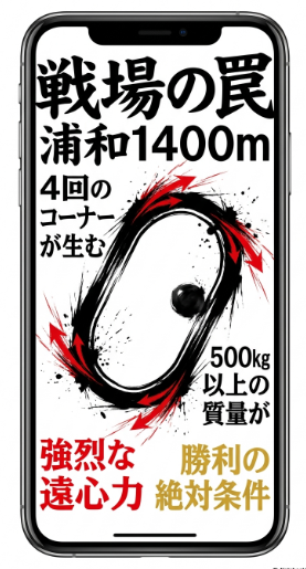 浦和競馬場1400mの物理的解析 4つのタイトなコーナーが生む強烈な遠心力と馬体重500kg以上の質量優位性