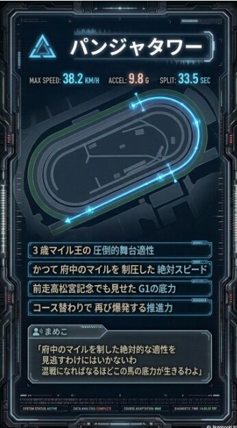 △パンジャタワー 3歳マイル王 聖地奪還 持ち時計1分31秒7の物理的優位性 東京芝2戦2勝の舞台適性
