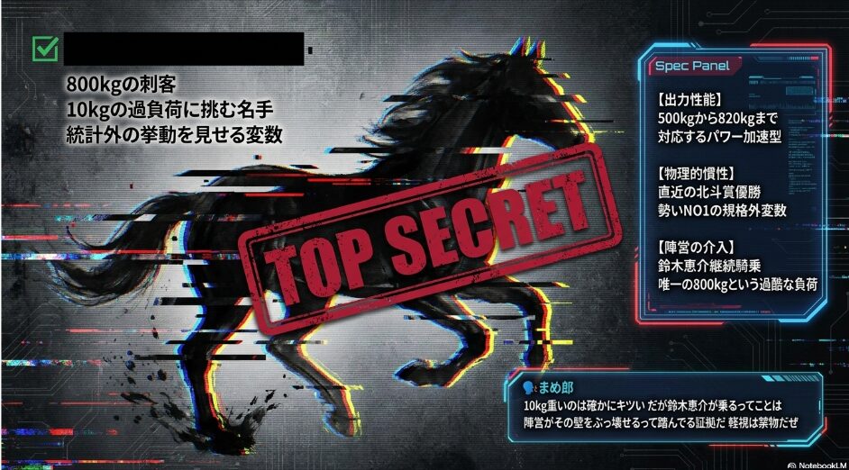 (✔︎ツガルノヒロイモノ): 不気味な 変数 ツガルノヒロイモノの 機密分析 唯一の 800kgという 過負荷に 挑む 鈴木恵介騎手と 統計外の 挙動