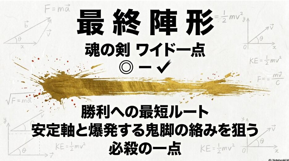 魂の剣】 ワイド一点 ◎ － ✔︎ [Slides 3]。勝利への 最短ルート