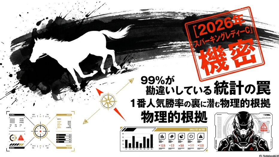 「スパーキングレディーC2026解析 99%が嵌まる統計の罠」の文字。背景は爆発的な勢いを持つ水墨画の競走馬