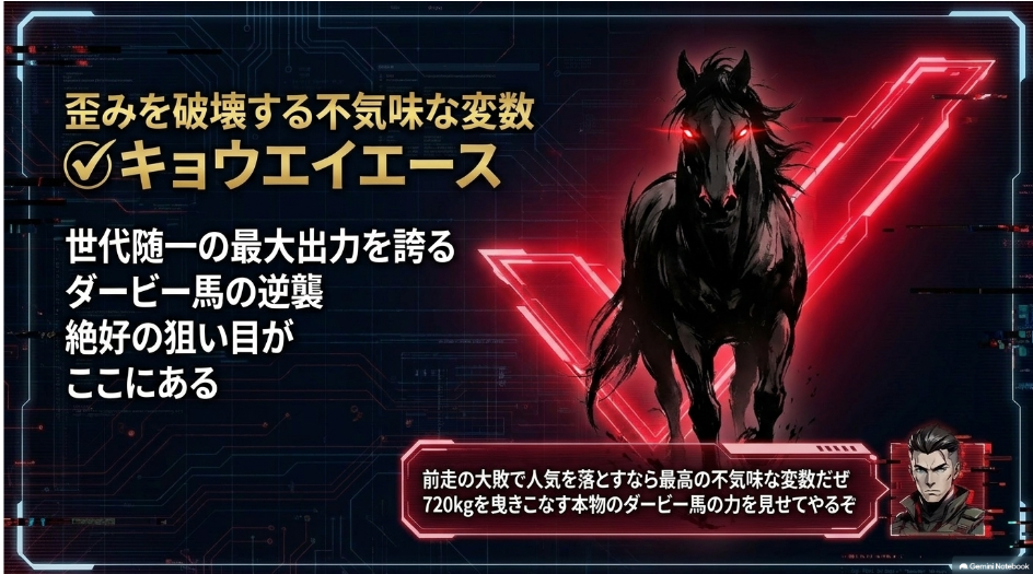 710kgの 実績を 持ちながら 前走大敗で オッズの 歪みが 発生した 2025年ばんえいダービー馬 キョウエイエースを 「不気味な 変数」として 伏せる 穴馬スライド