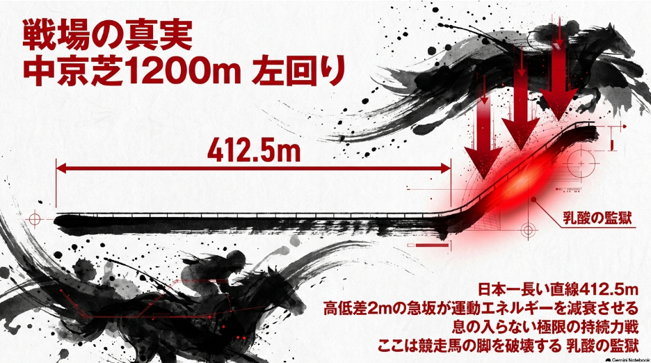 戦場 解析 であり 日本一 長い 412.5m の 直線 と 高低差2m の 急坂 が 招く 乳酸の 監獄 の 物理的 負荷を 図解 