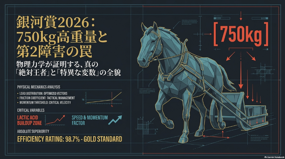 【スライド1】タイトル
見出し:銀河賞2026予想|750kg高重量と第2障害の罠
本文・説明:4歳世代頂点決戦「第34回銀河賞(BG2)」。帯広ダート200mの物理力学データ解析と、750kg高重量がもたらす第2障害の罠を徹底解剖