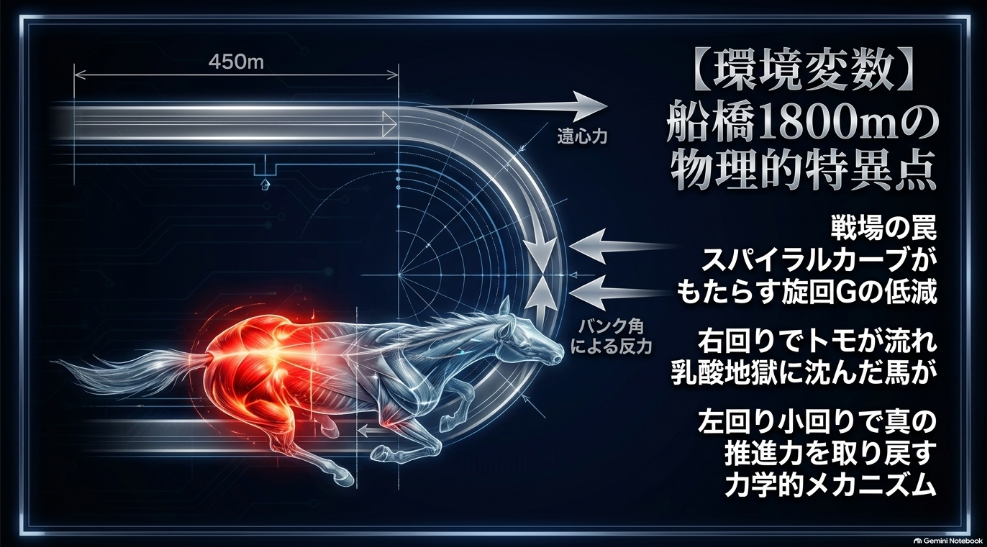 スタート後450mの直線と遠心Gを抑えるスパイラルカーブ、直線308mが生み出す持続加速戦の物理力学