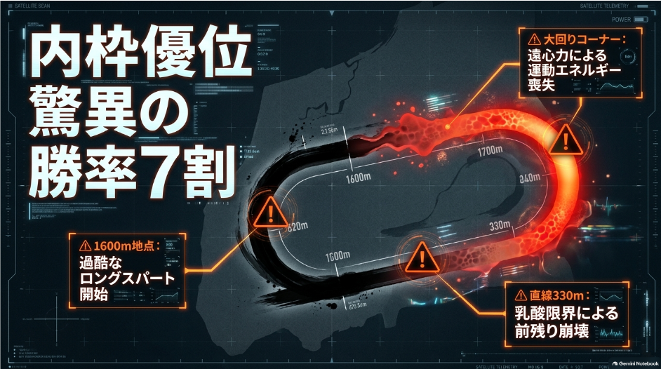 「ベルモントパークダート2000mの物理的罠。直線330mと1600m地点からの過酷なロングスパート合戦」
