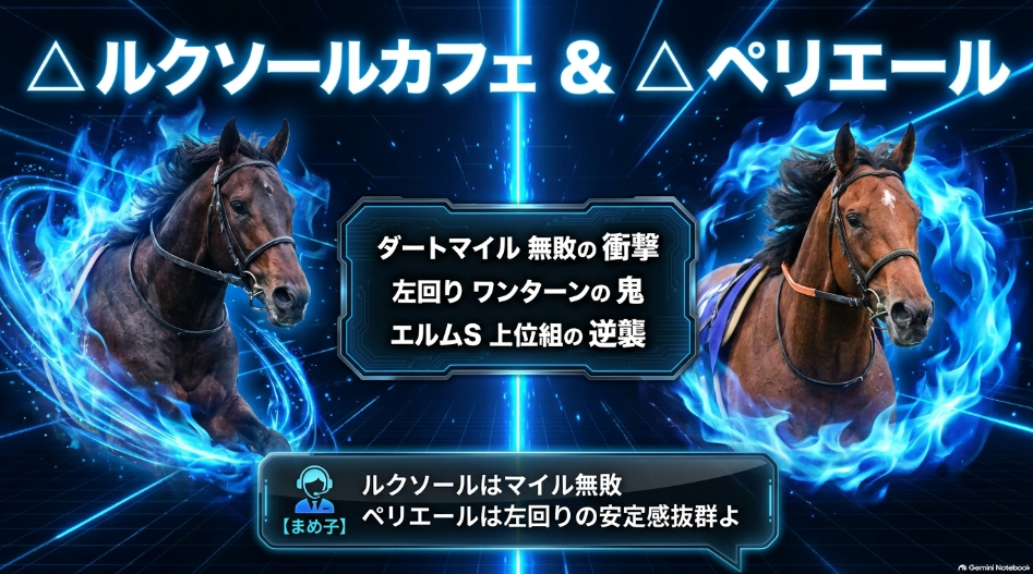 南部杯2026連下 △ルクソールカフェ ダート1600m3戦3勝無敗の持続力 前走エルムS制覇から挑む中枠5番枠の試練
南部杯2026連下 △ペリエール ユニコーンS圧勝の左回りワンターン巧者 前走エルムS2着から佐々木大輔騎手継続騎乗
