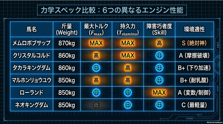 出走馬6頭エンジン性能