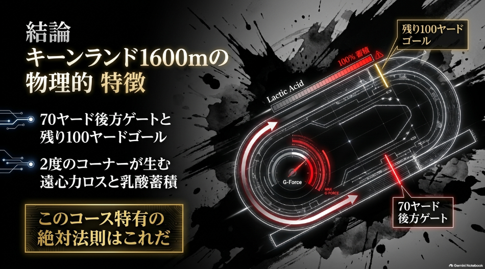 BCダートマイル2026予想スライド2 キーンランドダート1600mの二重変則構造(70ヤード後方ゲートと残り100ヤード地点ゴール)