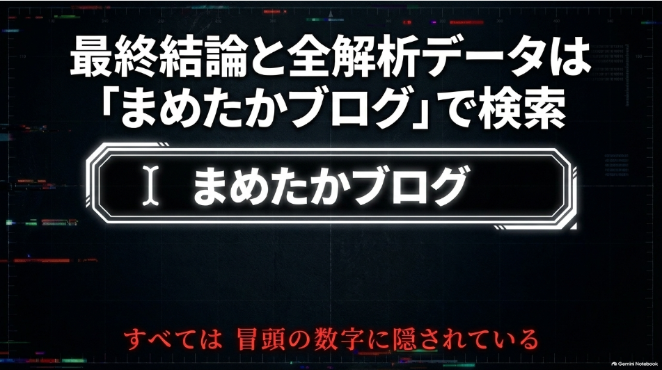 BCスプリント2026 勝利への陣形と結論。破陣の大筒ワイド一点「13-9」、馬連・三連複の軸配置。詳細はWEB検索「まめたか」または「まめたか競馬」で検索を促す最終案内スライド