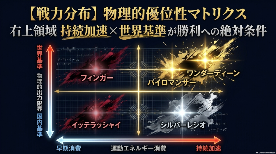 直接対決データ相関図 フィンガー＞シルバーレシオ（東京ダービー0.2秒差） フィンガー＞ロックターミガン（3勝1敗） イッテラッシャイ＞ロックターミガン（不来方賞1.0秒差） チェリヴェント＞パイロマンサー（レパードSアタマ差）