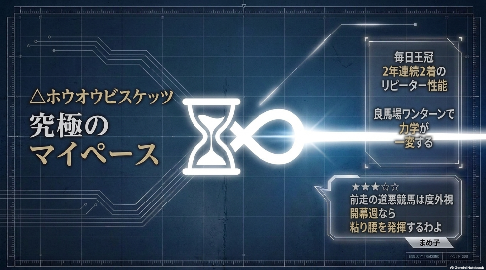 毎日王冠2年連続2着ホウオウビスケッツのマイペース逃げ・立ち回り分析
