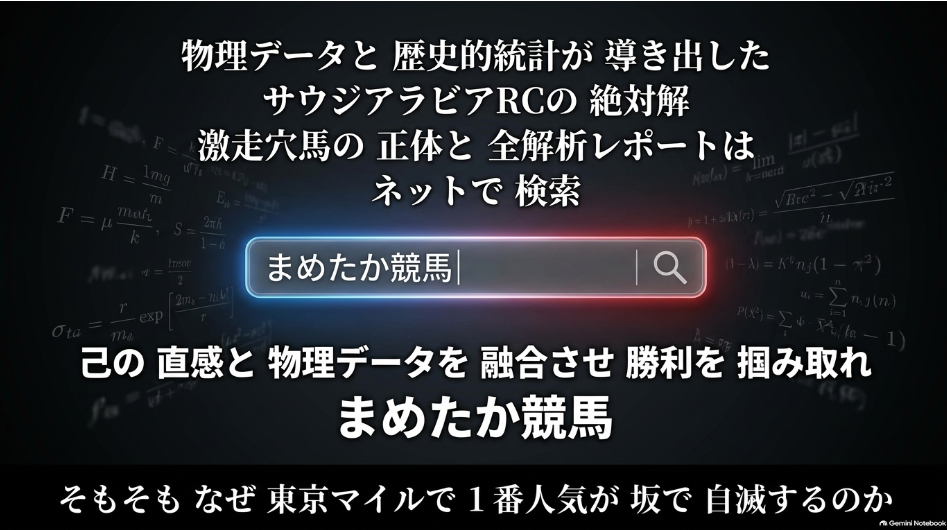 サウジアラビアRC2026スライド9 最終結論 物理データと歴史的統計が導き出す東京マイルの絶対解 まめたか競馬