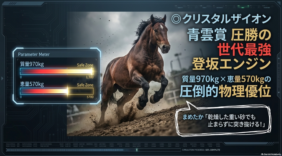 ナナカマド賞2026スライド3 本命クリスタルザイオン 青雲賞圧勝の世代最強登坂エンジン 馬体重970kgと斤量570kgの恵量が生む圧倒的トルク