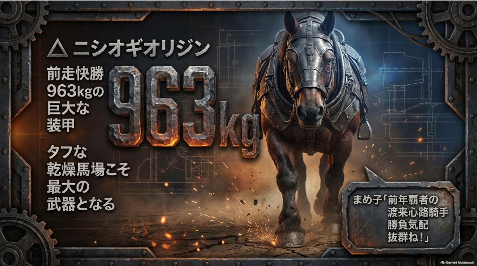 ナナカマド賞2026スライド6 連下ニシオギオリジン 前走特別戦快勝 馬体重963kgの巨漢パワー コウシュハウンカイ産駒のタフネスと前年覇者渡来心路騎手