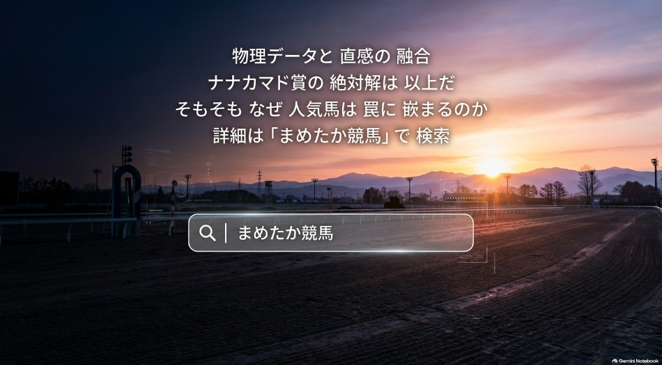 ナナカマド賞2026スライド9 最終結論 物理データと歴史的統計が導き出す絶対解 己の直感と物理データを融合させ勝利を掴み取れ まめたか競馬